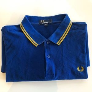 FRED PERRY M3600 TWIN TIPPED POLO FRENCH NAVY & MUSTARD - SIZE LARGE